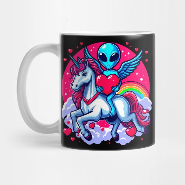 Funny Valentine Day Believer Ufo Alien Riding Unicorn by Outrageous Flavors